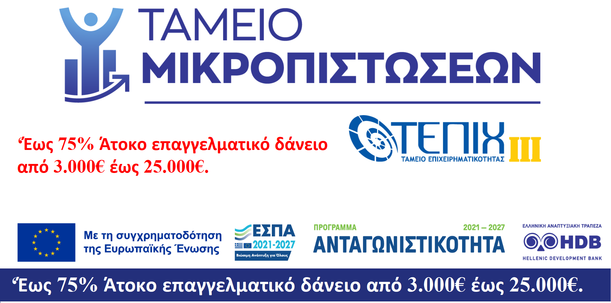 Έως 75% Άτοκο επαγγελματικό δάνειο από 3.000€ έως 25.000€. Ταμείο Μικροπιστώσεων.